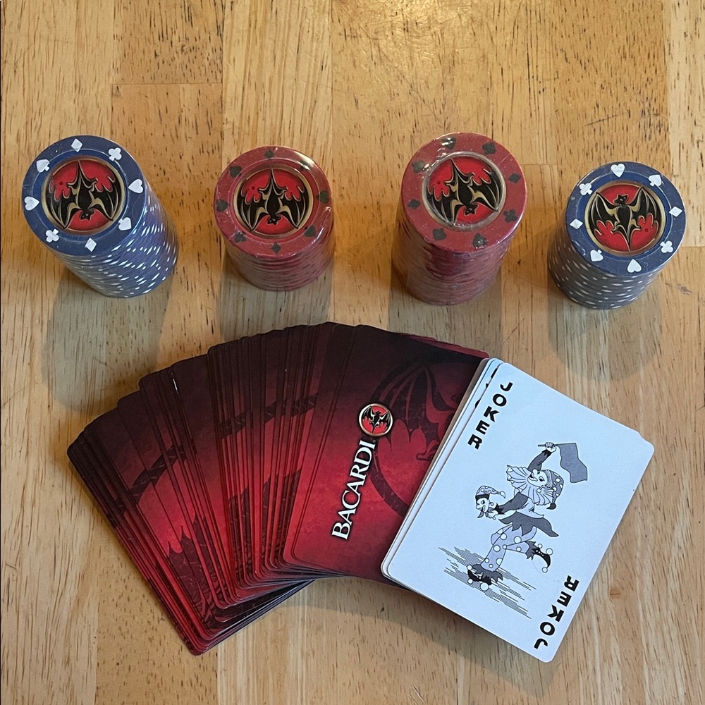 Bacardi Red and Black Poker Card and Chip Set